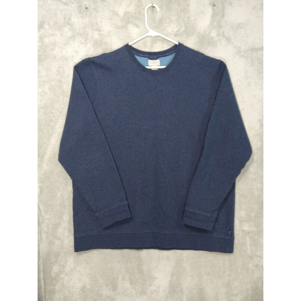 LL Bean Sweatshirt Mens 2XLT Blue Textured Long Sleeve Crew Neck Cotton